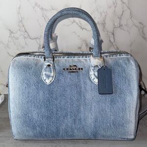 Coach Large Light Blue Denim Rowan